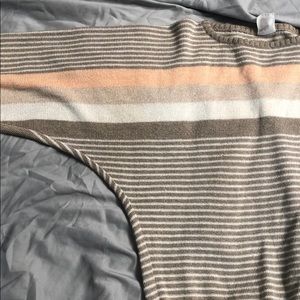 knitted peach, white, tan striped sweater